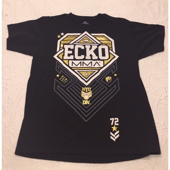 Ecko Unltd. MMA T-shirt Black Gold Men Large 00s Baggy Streetwear Y2K Military - Picture 1 of 7